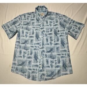 Huk Men's Short Sleeve Blue Fish Print Button Up Shirt - Size M*